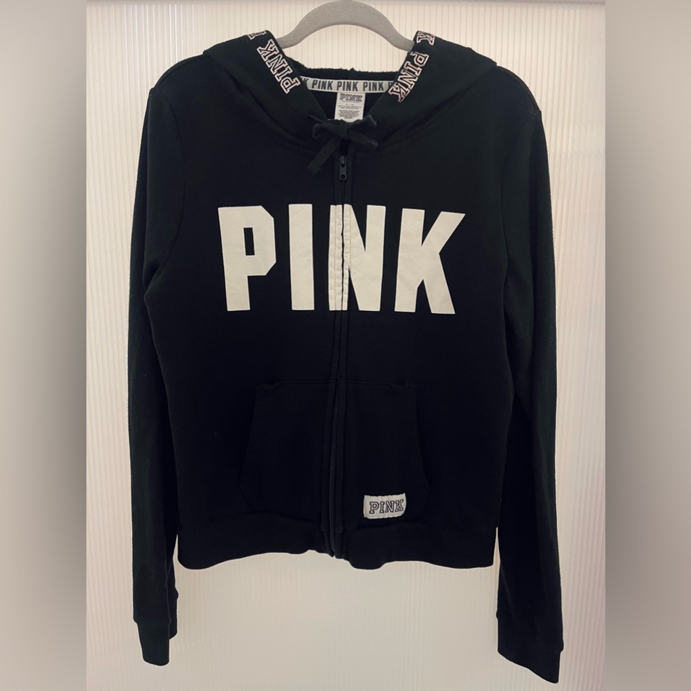 Pink Victoria’s Secret Zip Up Hooded Sweatshirt | Size Large